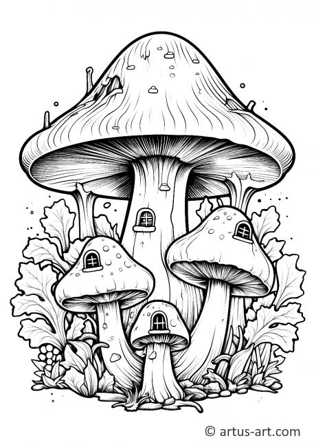 Página para Colorir Aventura dos Cogumelos